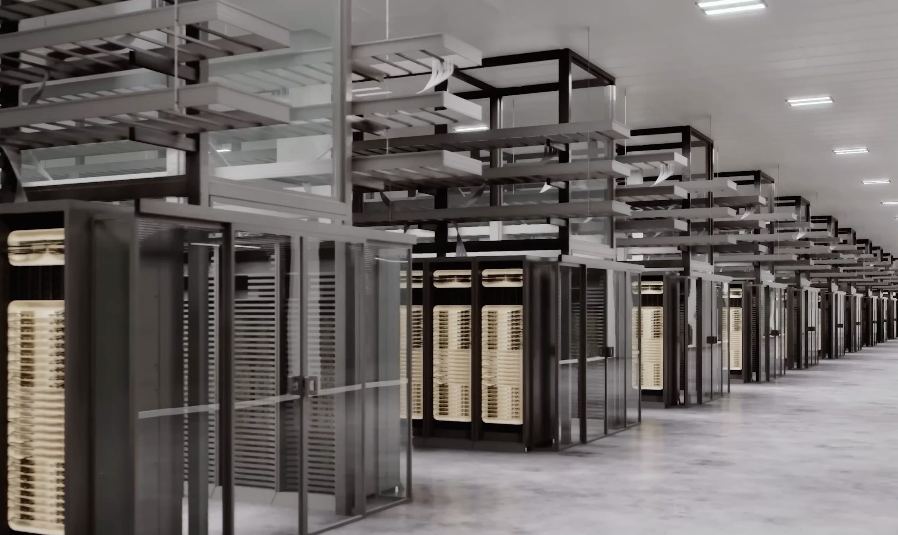 High-density compute hall with server cabinets