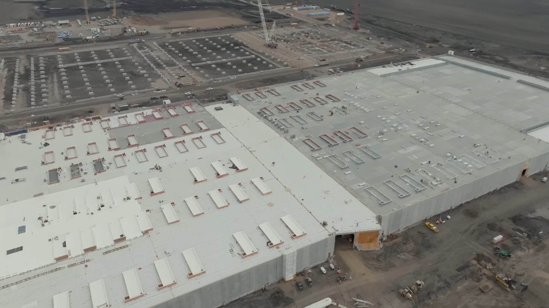 Aerial view of a multi-phase data center campus under construction