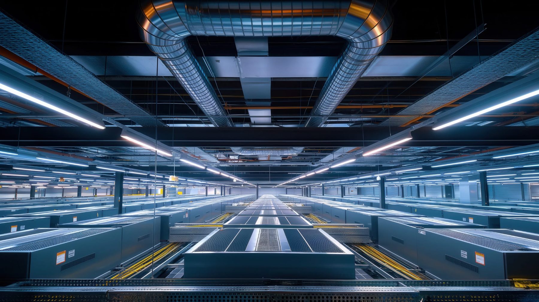 Interior of a high-density data hall under construction