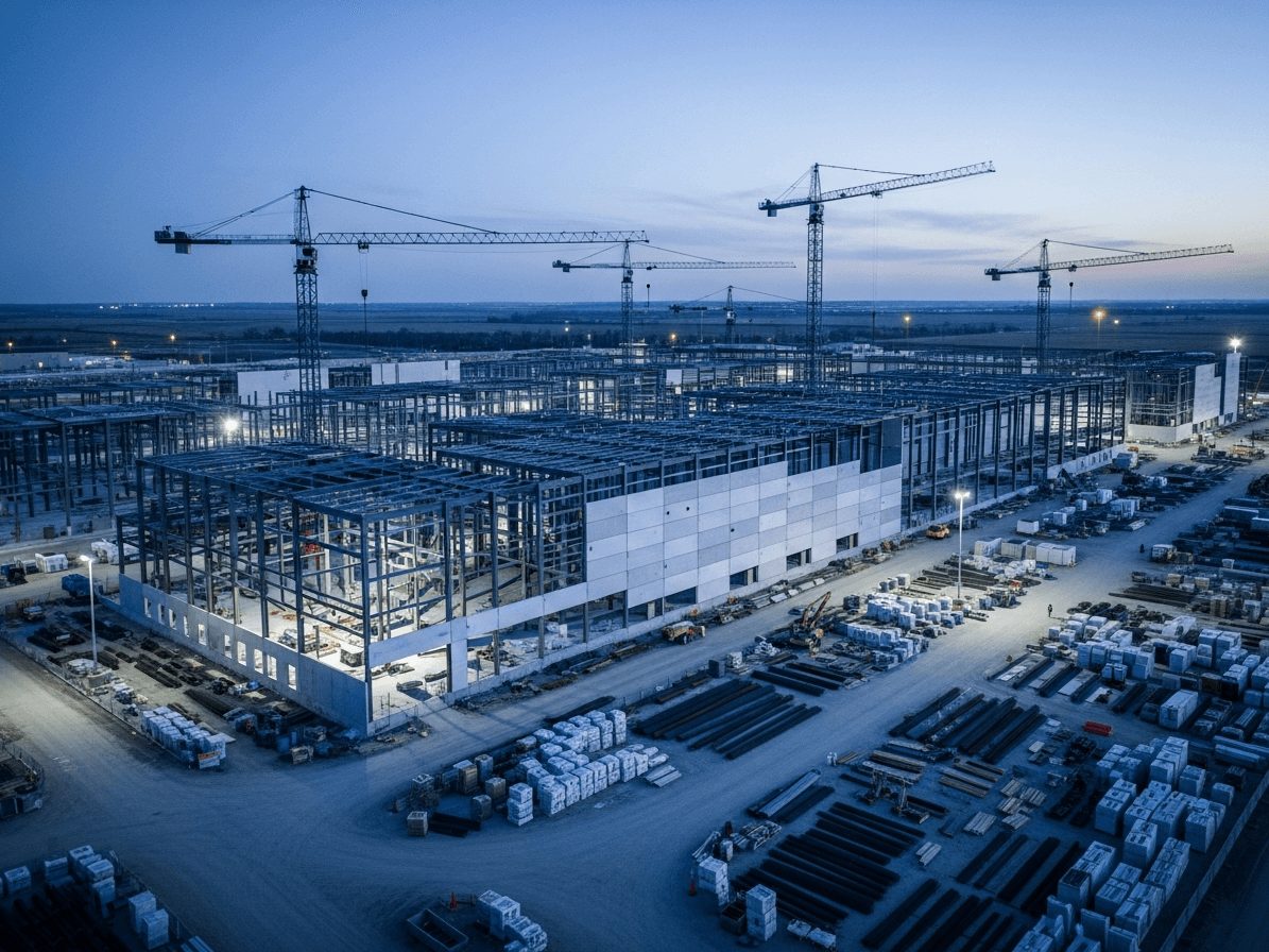 Aerial view of a mission-critical campus under construction